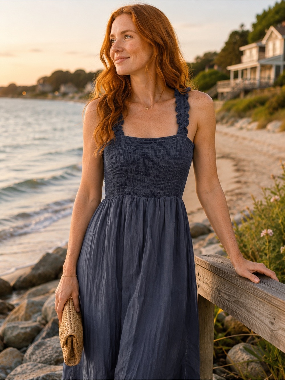 NSR Navy Smocked Tank Maxi Dress with Braided Straps. Nordstrom. Never worn